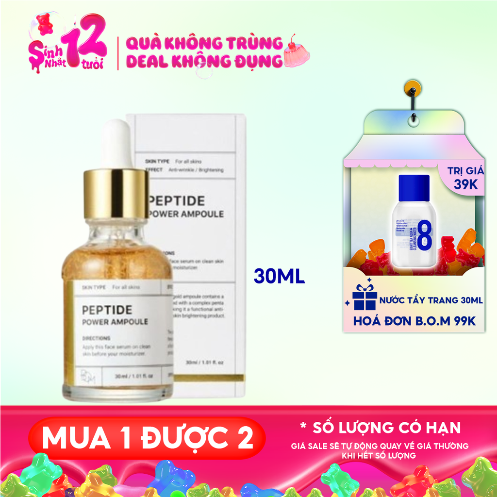 Serum B.O.M Chiết Xuất Vàng 24K Hỗ Trợ Làm Sáng Da Peptide Power Ampoule 30ml