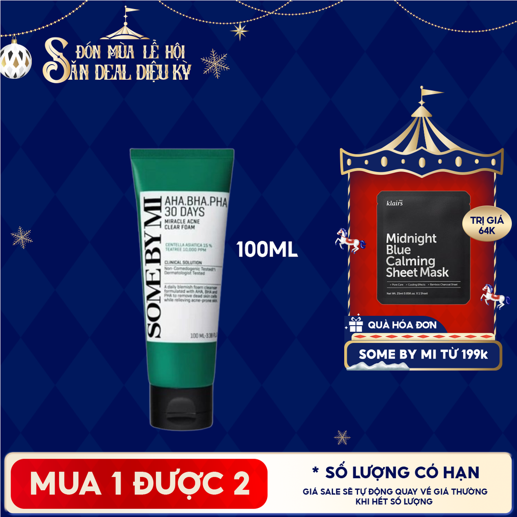 Sữa Rửa Mặt Some By Mi Tạo Bọt, Hạn Chế Mụn AHA-BHA-PHA 30 Days Miracle Acne Clear Foam 100ml