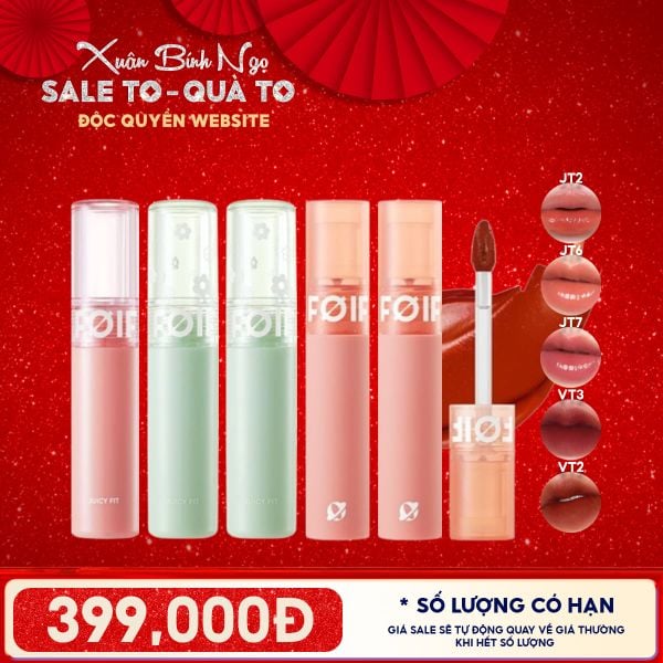  [ĐỘC QUYỀN - COMBO SIÊU HỜI] 3 Son Tint Bóng Thuần Chay FOIF Juicy Fit Tint + 2 Son Kem Lì Thuần Chay FOIF Daily Velvet Tint 