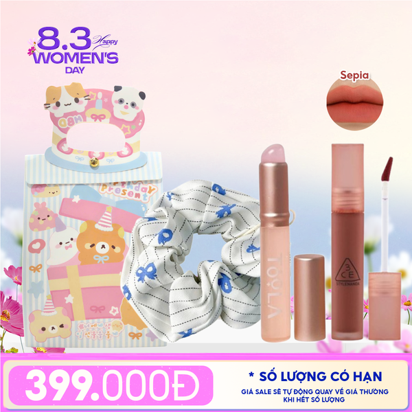  Túi Quà Tặng: Son 3CE + Kẹp Tóc Ngẫu Nhiên + Cọ Môi + Túi Quà Tặng 