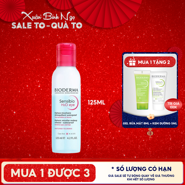  Tẩy Trang Mắt Môi Bioderma Sạch Thoáng, Mềm Mịn Sensibio H2O Eye 125ml 