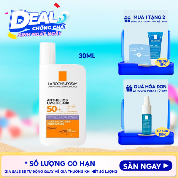  Sữa Chống Nắng La Roche-Posay Dưỡng Sáng DaAnthelios UVmune 400 + Anti-Dark Spots Fluid Invisible Protection Ultra-Long UVA + Hevl 50ml 