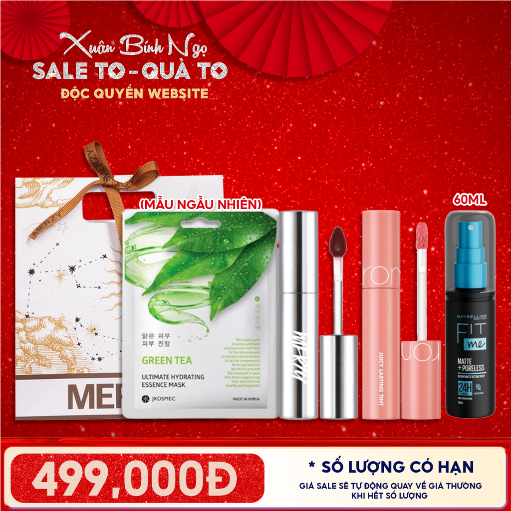 Túi Quà Tặng 499K: 1 Son Merzy + 1 Son Romand + 1 Xịt Khóa Nền Maybelline + 1 Mặt Nạ + Túi