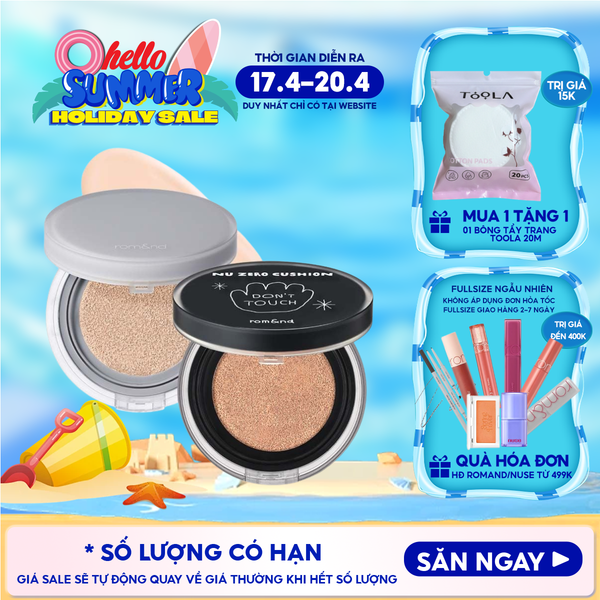  Phấn Nước Romand Che Phủ Cao, Mỏng Nhẹ Tự Nhiên NU Zero Cushion SPF24/PA++ 15g 