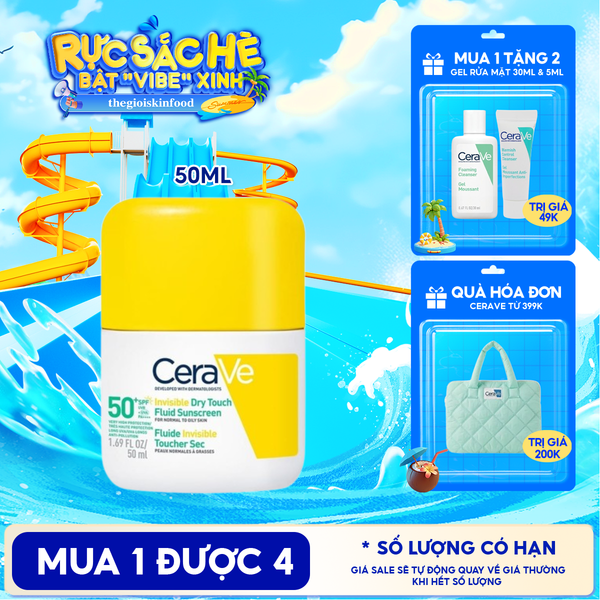  Sữa Chống Nắng Cerave Kiềm Dầu, Mỏng Nhẹ, Khô Thoáng Invisible Dry Touch​ Fluid Sunscreen SPF50+ PA++++​ 50ml 