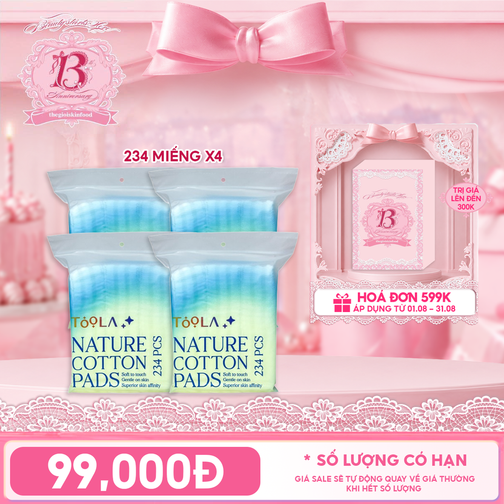 Combo Travel: 4 Sản Phẩm Bông Tẩy Trang 234 Miếng Vuông TOOLA x Merzy