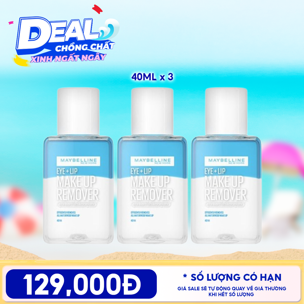 Combo Travel: 3 Sản Phẩm Nước Tẩy Trang Mắt Môi Maybelline Eye & Lip Makeup Remover 40ml