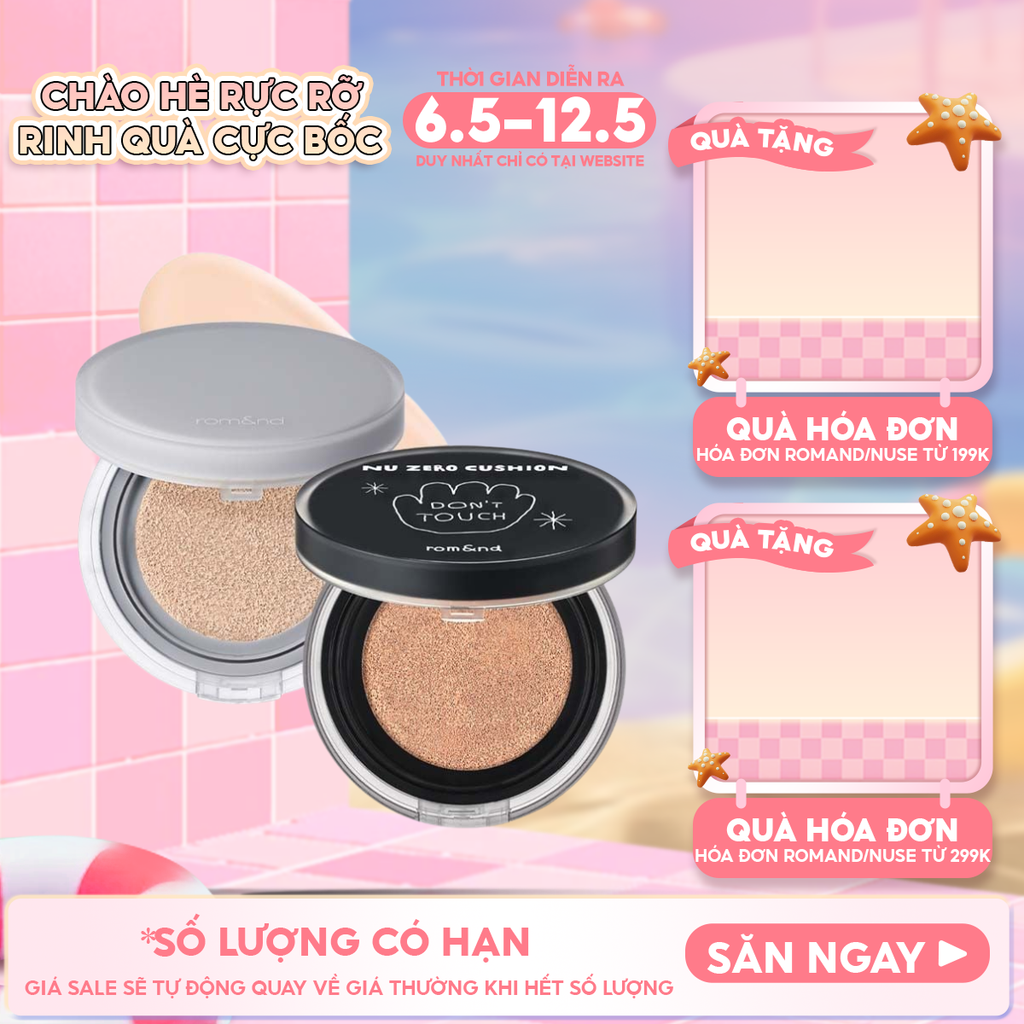 Phấn Nước Romand Che Phủ Cao, Mỏng Nhẹ Tự Nhiên NU Zero Cushion SPF24/PA++ 15g
