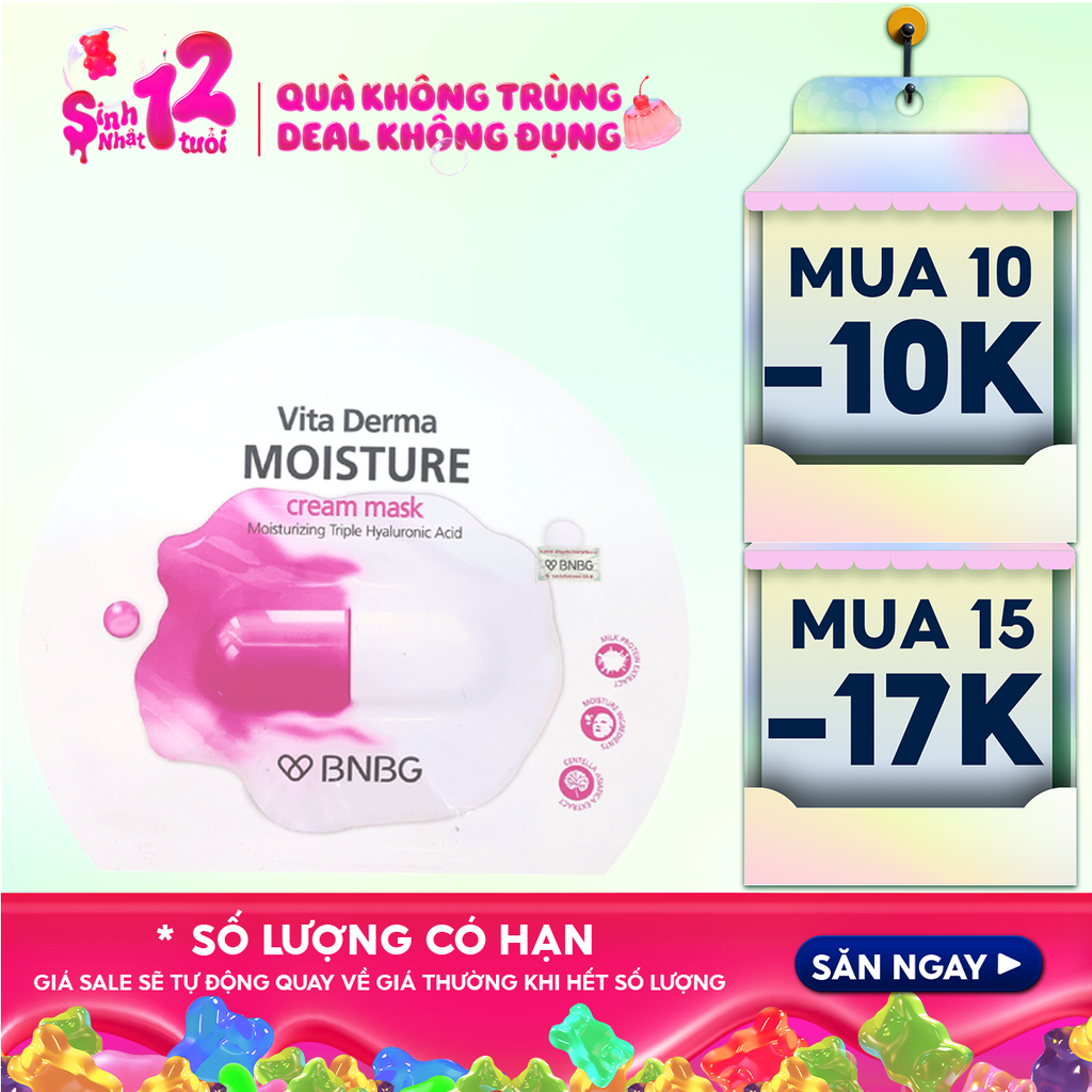 Mặt Nạ Kem BNBG Dưỡng Da Ẩm Mịn, Giúp Da Trắng Hồng Vita Derma Moisture Cream Mask 30ml