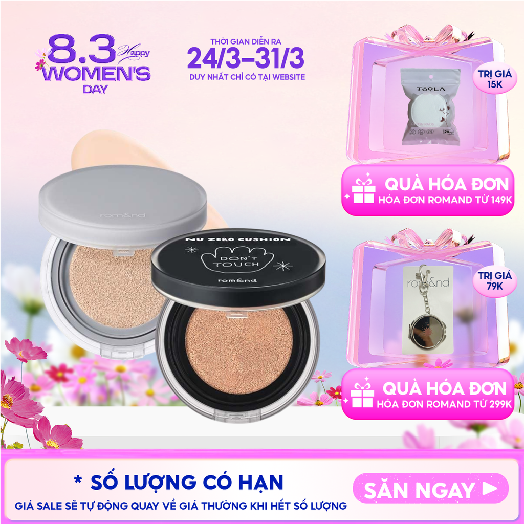 Phấn Nước Romand Che Phủ Cao, Mỏng Nhẹ Tự Nhiên NU Zero Cushion SPF24/PA++ 15g