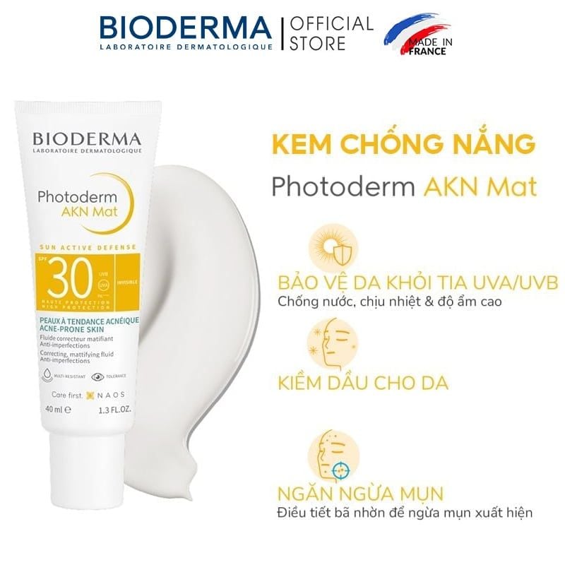Kem Chống Nắng Bioderma Cho Da Dầu Mụn Photoderm AKN Mat SPF30 40ml