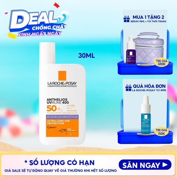  Sữa Chống Nắng La Roche-Posay Dưỡng Sáng DaAnthelios UVmune 400 + Anti-Dark Spots Fluid Invisible Protection Ultra-Long UVA + Hevl 50ml 