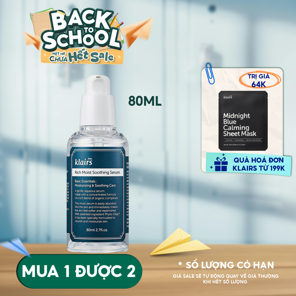 Serum Klairs Dưỡng Ẩm Sâu Klairs Rich Moist Soothing Serum 80ml