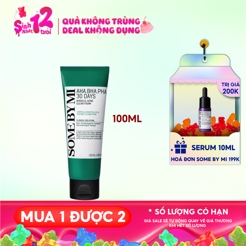 Sữa Rửa Mặt Some By Mi Tạo Bọt, Hạn Chế Mụn AHA-BHA-PHA 30 Days Miracle Acne Clear Foam 100ml