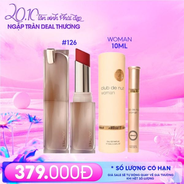  Combo 20/10: ( Son Thỏi Joocyee Muddy Rouge 3.2g #126 Flame Red Sun + Nước Hoa Nữ Armaf Club De Nuit Woman 10ml) 