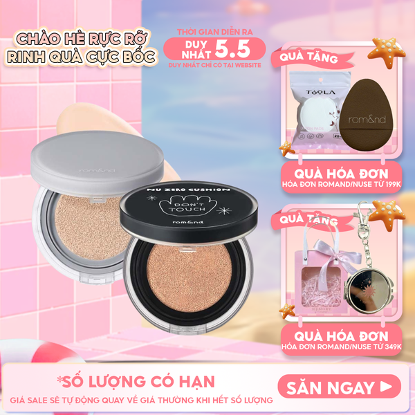 Phấn Nước Romand Che Phủ Cao, Mỏng Nhẹ Tự Nhiên NU Zero Cushion SPF24/PA++ 15g 
