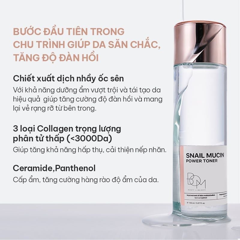 Nước Hoa Hồng Hỗ Trợ Dưỡng Sáng, Mờ Nếp Nhăn B.O.M Snail Mucin Power Toner 150ml