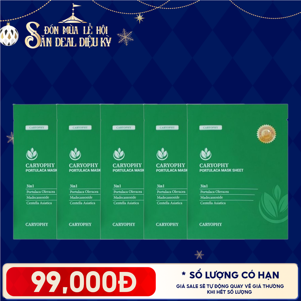 Combo 5 Miếng Mặt Nạ Làm Dịu, Phục Hồi Dành Cho Da Dầu Mụn Caryophy Portulaca Mask Sheet