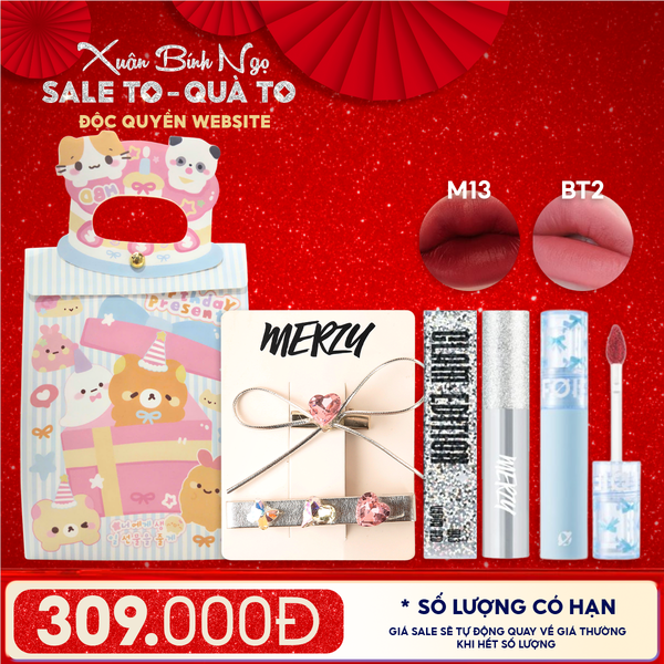  Combo Quà Tặng: Son Kem Lì Merzy The Glam Mellow Tint + Son Kem Lì FOIF Daily Blur Tint + Kẹp Tóc Merzy + Túi Quà 