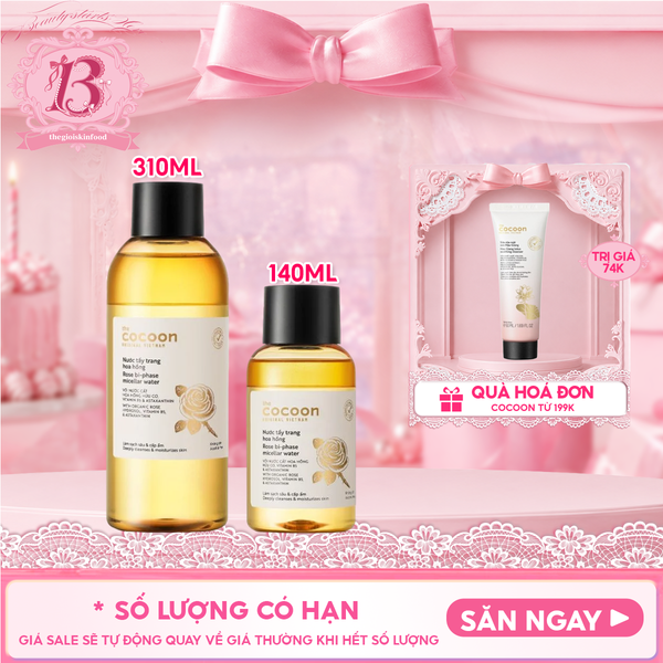  Nước Tẩy Trang Cocoon Làm Sạch Sâu, Cấp Ẩm Rose Bi-Phase Micellar Water 