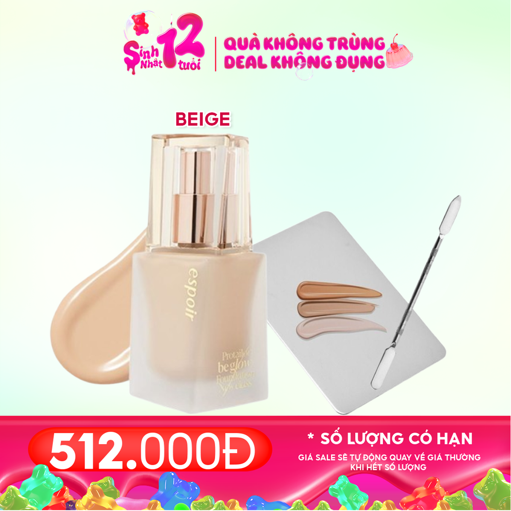 Combo 2 Sản Phẩm: Kem Nền Espoir Espoir Pro Tailor Be Glow Foundation New Class 30g #Beige + Bộ Dụng Cụ Trộn Kem Nền Inox Không Gỉ TOOLA - TLA007
