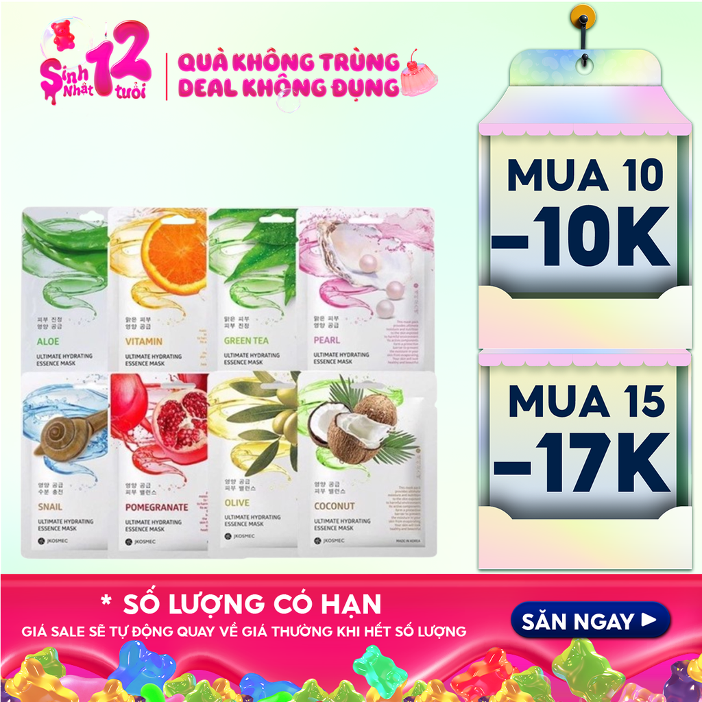 [9 mùi] Mặt Nạ Jkosmec Tinh Chất Cấp Ẩm Chuyên Sâu Ultimate Hydrating Essence Mask 25ml