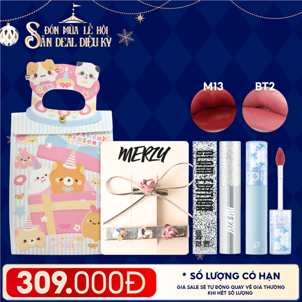  Combo Quà Tặng: Son Kem Lì Merzy The Glam Mellow Tint + Son Kem Lì FOIF Daily Blur Tint + Kẹp Tóc Merzy + Túi Quà 