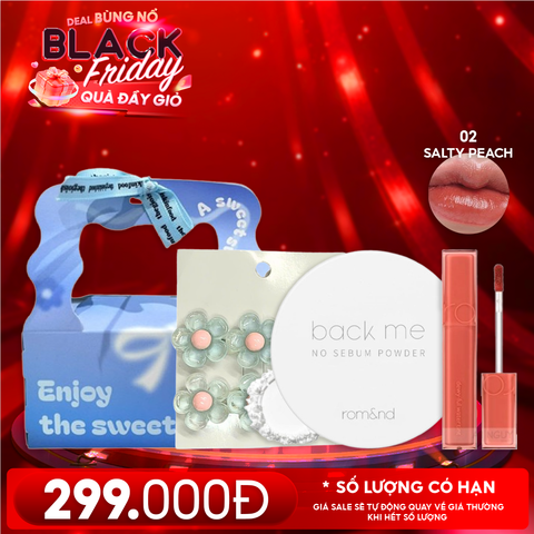 Combo Quà Tặng 20/11: Phấn Phủ Dạng Bột Romand Back Me No Sebum + Son Tint Bóng Romand Dewyful Water Tint  + Kẹp Tóc + Túi Quà