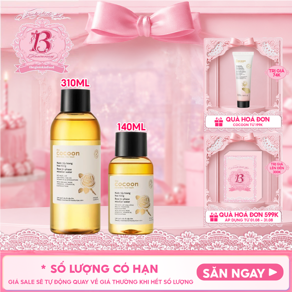  Nước Tẩy Trang Cocoon Làm Sạch Sâu, Cấp Ẩm Rose Bi-Phase Micellar Water 