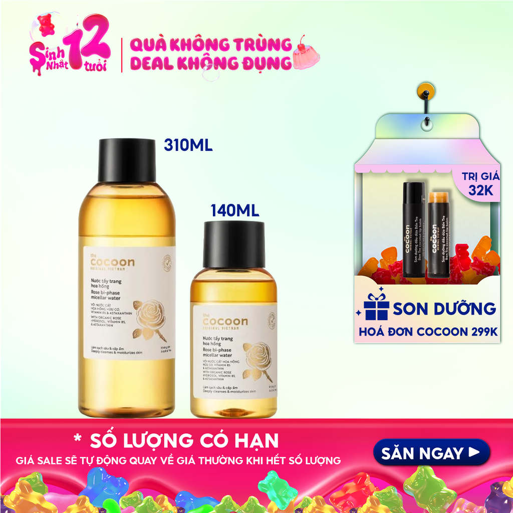 Nước Tẩy Trang Cocoon Làm Sạch Sâu, Cấp Ẩm Rose Bi-Phase Micellar Water