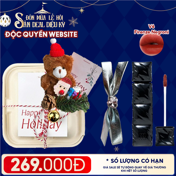  Hộp Quà Giáng Sinh: Son Merzy + Kẹp Tóc Ngẫu Nhiên + Set Quà Gấu + Hộp Bã Mía 