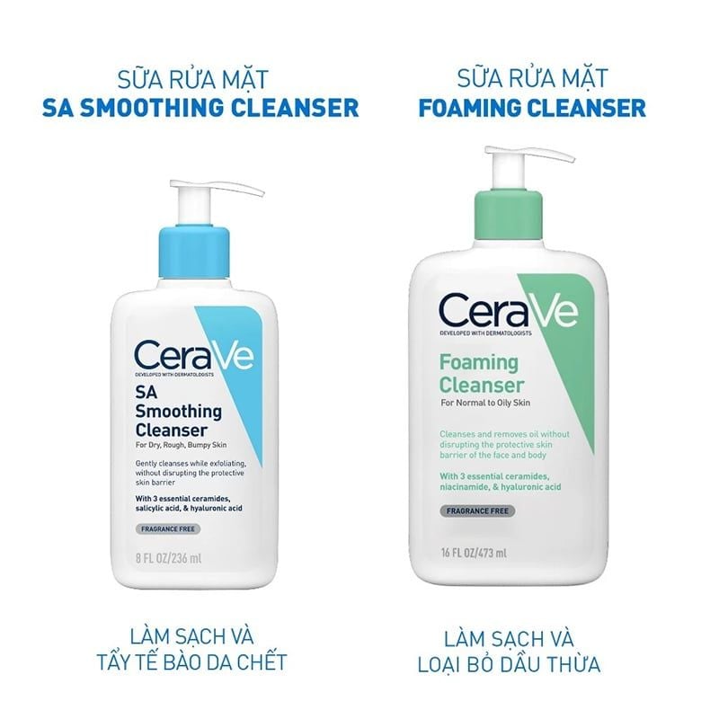Sữa Rửa Mặt Cerave Làm Sạch Sâu Cho Da Mụn, Tẩy Da Chết Dịu Nhẹ Developed With Dermatologists SA Smoothing Cleanser 236ml