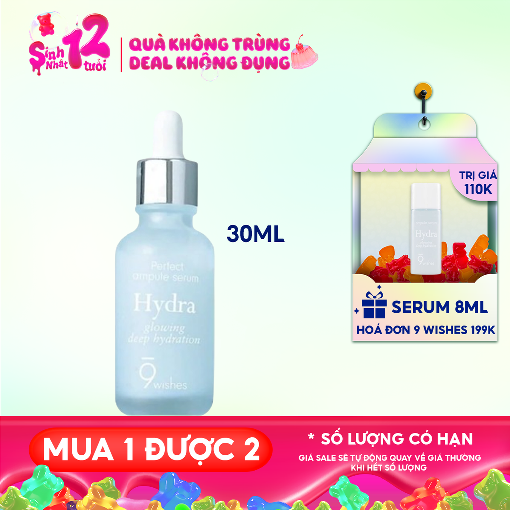 Serum 9 Wishes Dưỡng Ẩm, Cấp Nước, Căng Mịn Da 9 Wishes Hydra Glowing Deep Hydration Ampule Serum