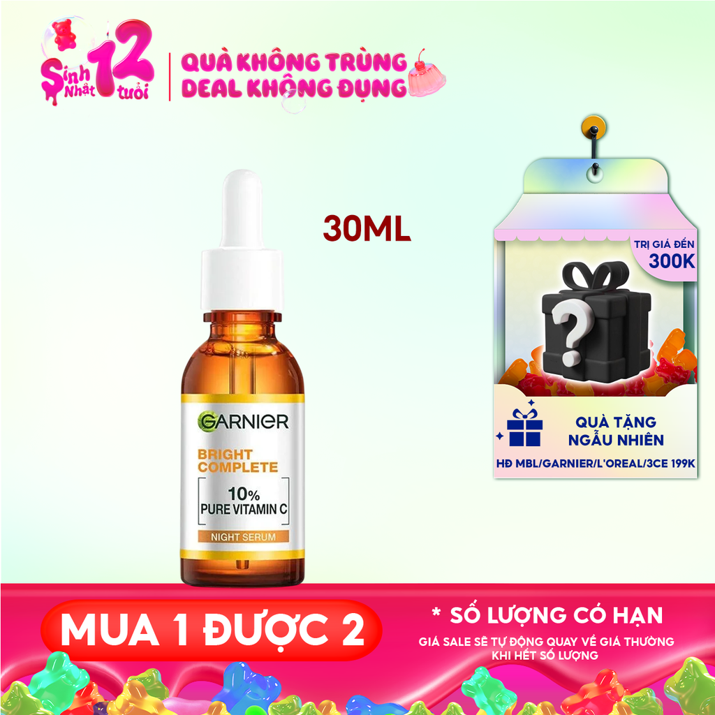 Serum Garnier Hỗ Trợ Sáng Da, Mờ Thâm Ban Đêm Skin Naturals Bright Complete Overnight Booster Serum 30ml