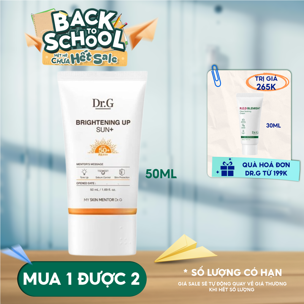 Kem Chống Nắng Dr.G Dưỡng Sáng Da, Nâng Tông Tự Nhiên, Kiểm Soát Dầu Brightening Up Sun+ SPF50+ PA+++