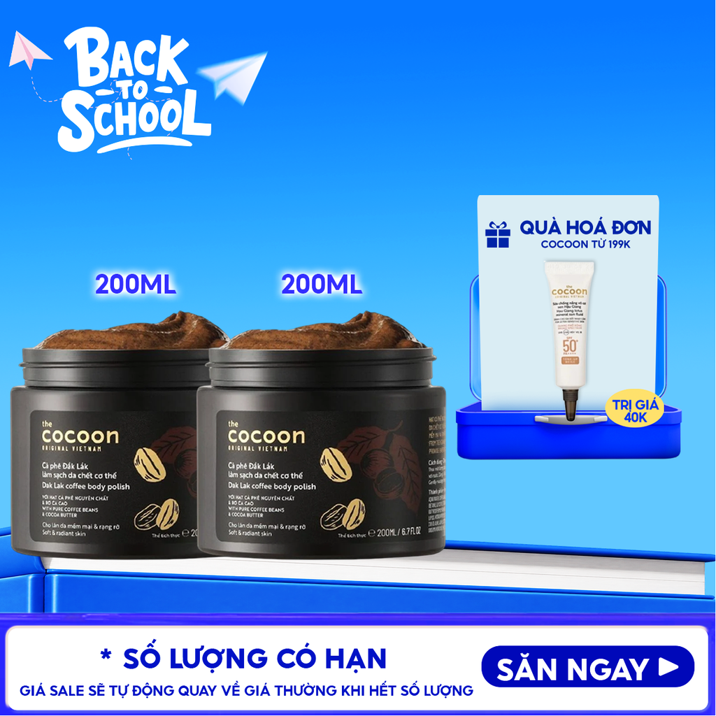 Tẩy Da Chết Body Cocoon Làm Đều Màu Da Và Dưỡng Mịn Da Chiết Xuất Cà Phê Dak Lak, Đường Thốt Nốt An Giang Body Polish