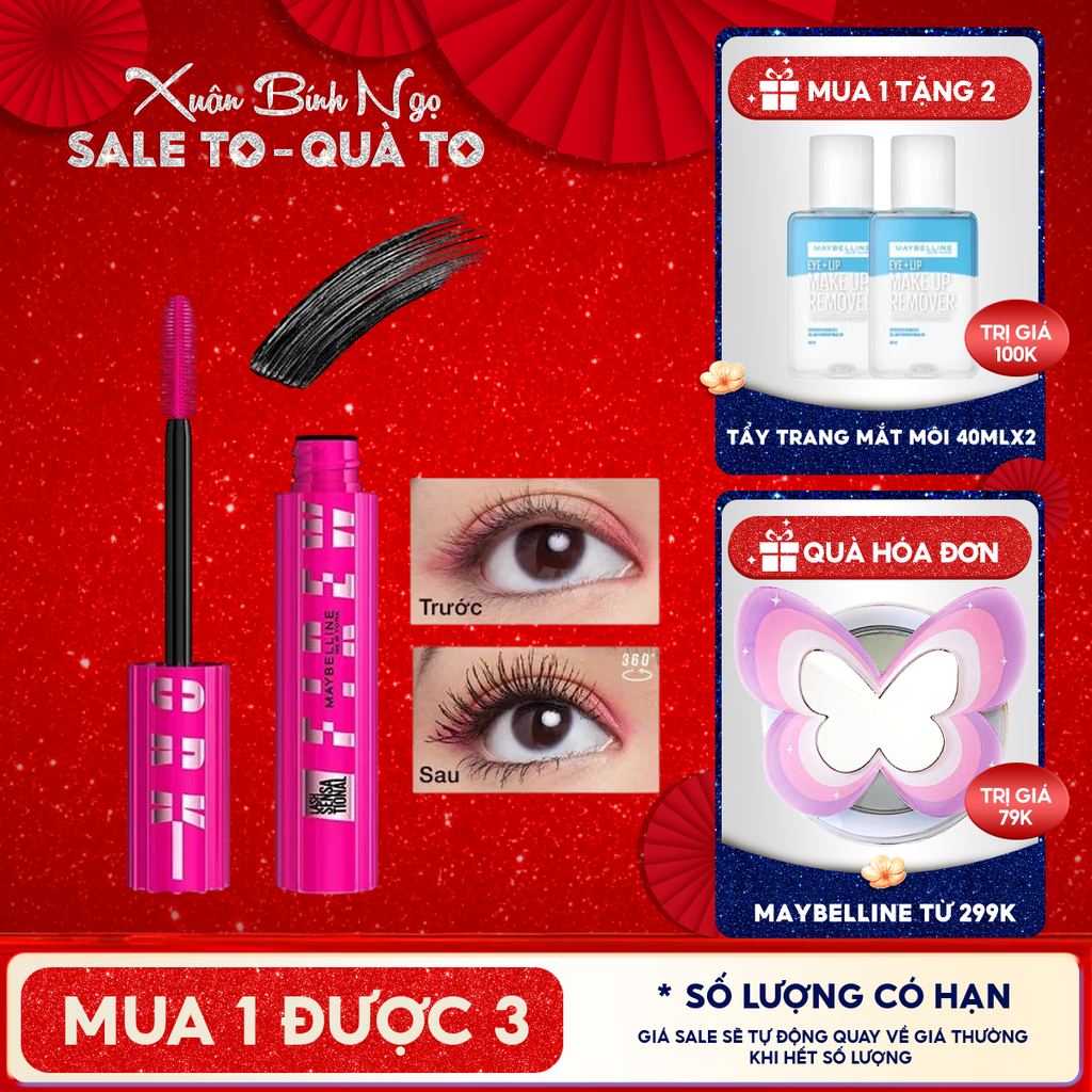 Mascara Maybelline Chuốt Mi Cong Dài, Tỏa Mi 360 Độ Mascara Firework Lash Sensational Waterproof 8.75ml