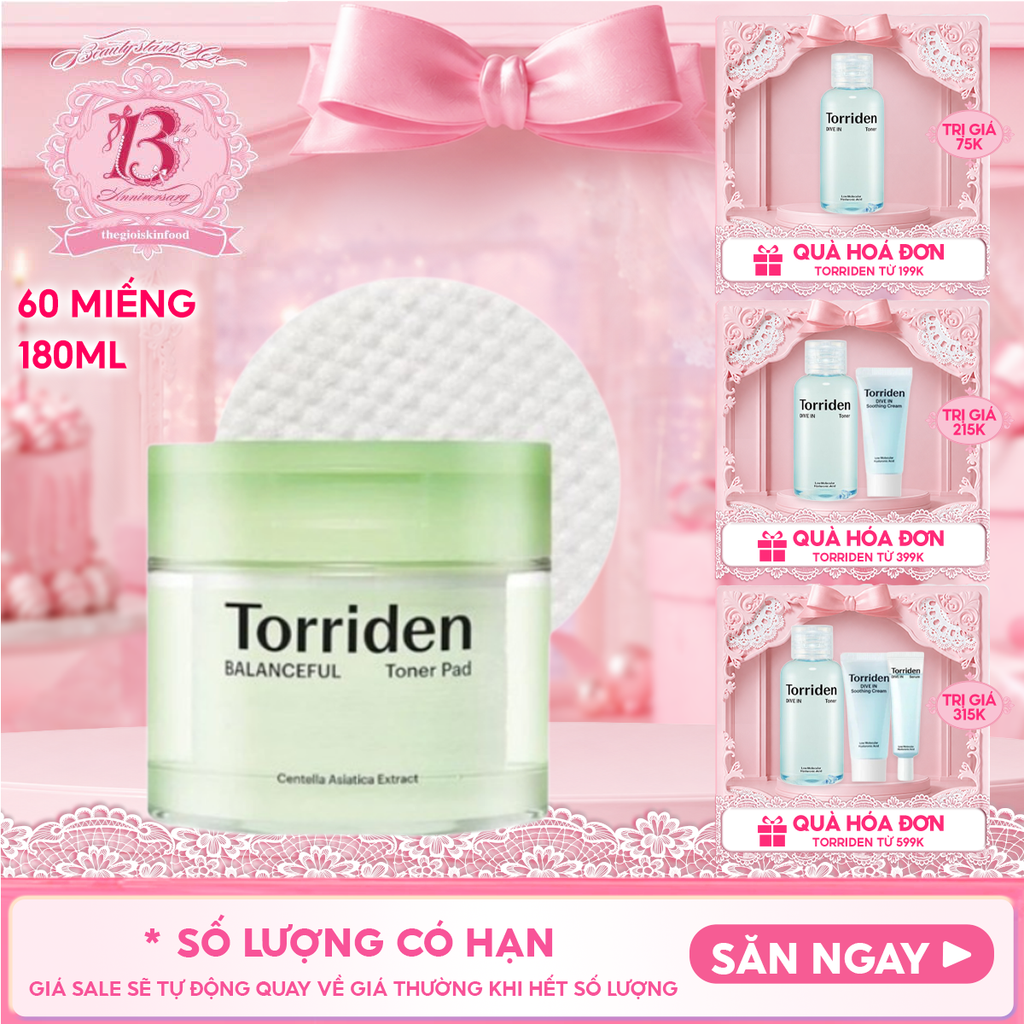 Toner Pad Torriden Làm Dịu Da Mụn, Cân Bằng Da, Cấp Ẩm Balanceful Toner Pad 60 miếng