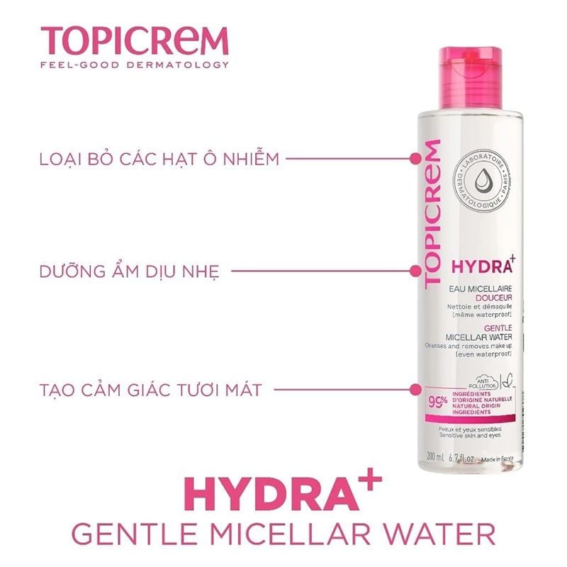 Nước Tẩy Trang Topicrem Dành Cho Da Khô & Nhạy Cảm Hydra+ Gentle Micellar Water
