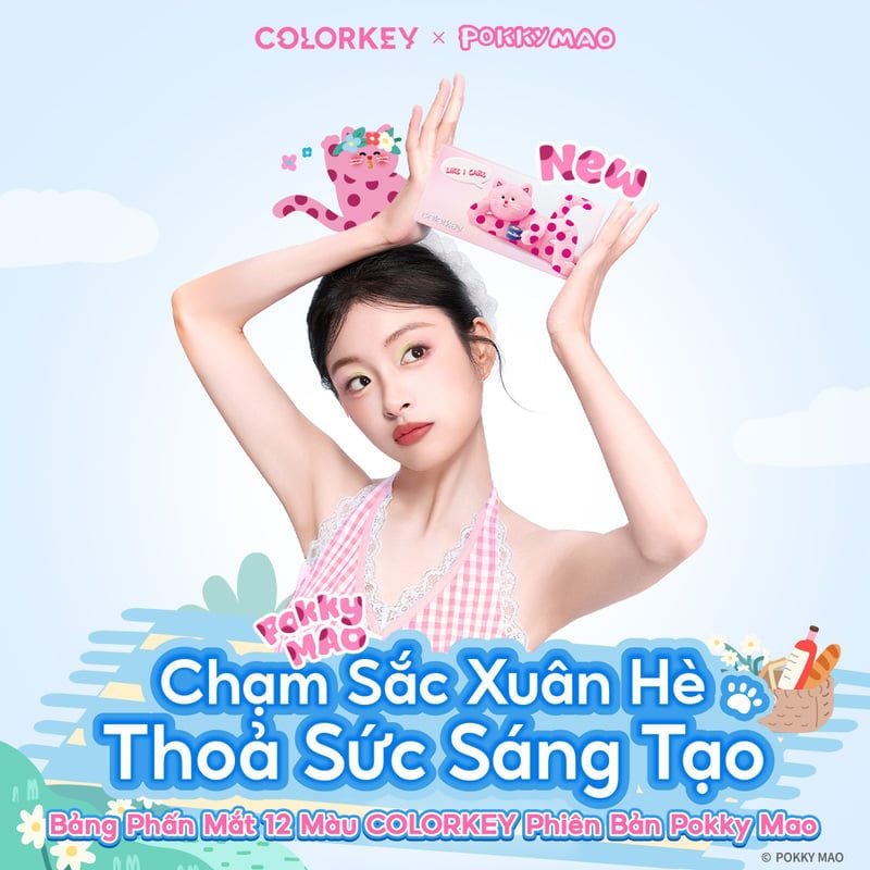 Bảng Phấn Mắt 12 Ô Màu Colorkey Đa Năng, Tiện Lợi Bloom Chase 12-Color Eyeshadow Palette 17.7g (The Polka Dot Cat Edition)