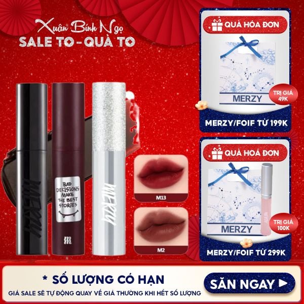  [Merzy Glam M13 Vỏ Bạc] Son Kem Merzy Siêu Lì, Mịn Môi Noir In The Mellow Tint 
