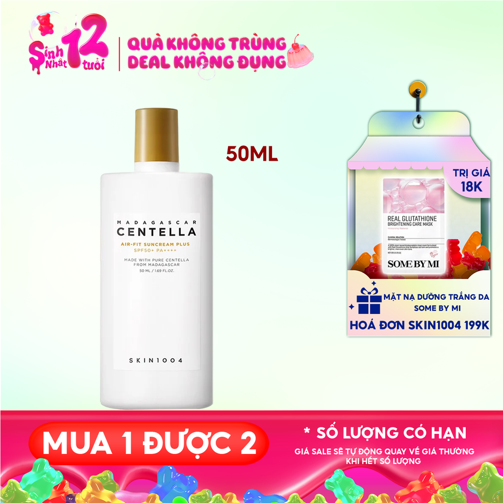 Kem Chống Nắng Skin1004 Lành Tính Dành Cho Da Nhạy Cảm Madagascar Centella Air-Fit Suncream Plus SPF50+ PA++++ 50ml