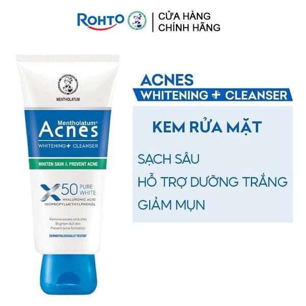  Sữa Rửa Mặt Dưỡng Trắng, Hỗ Trợ Giảm Mụn Acnes Pure Whitening+ Cleanser 100g 