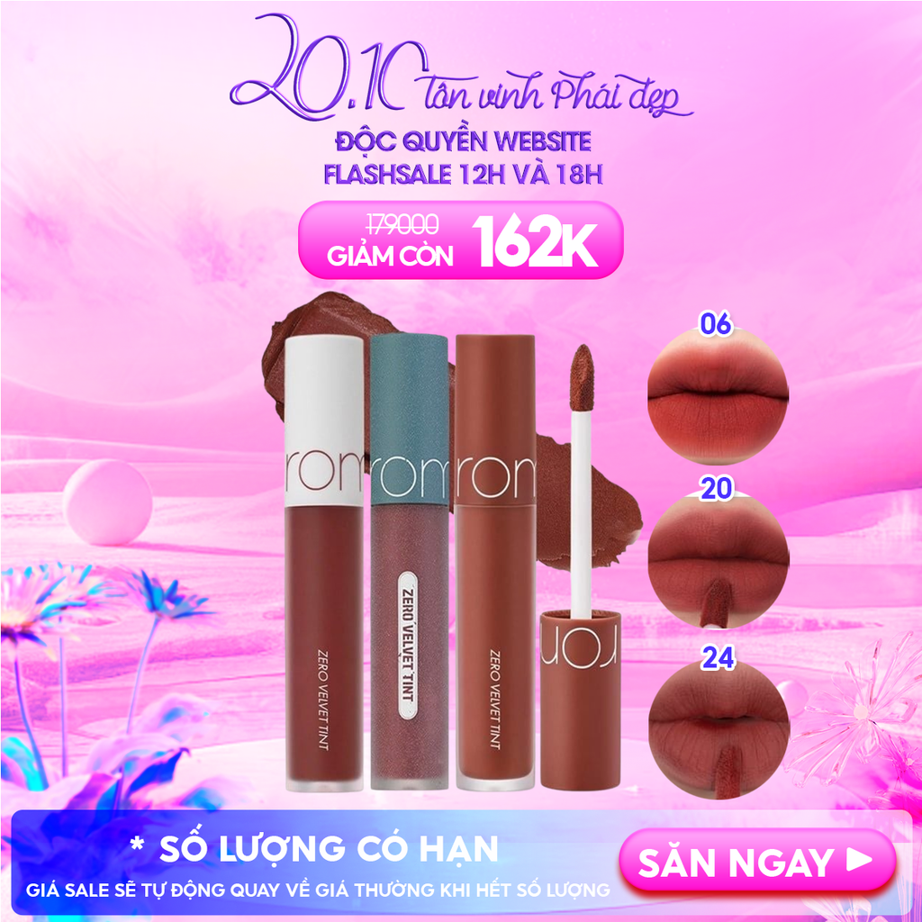 [MÀU 1-30] Son Kem Lì Romand Cực Nhẹ Môi Zero Velvet Tint 5.5g