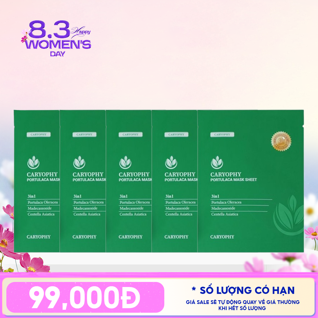 Combo 5 Miếng Mặt Nạ Làm Dịu, Phục Hồi Dành Cho Da Dầu Mụn Caryophy Portulaca Mask Sheet