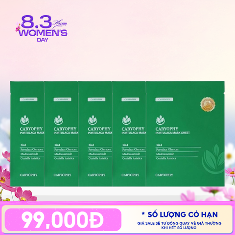 Combo 5 Miếng Mặt Nạ Làm Dịu, Phục Hồi Dành Cho Da Dầu Mụn Caryophy Portulaca Mask Sheet