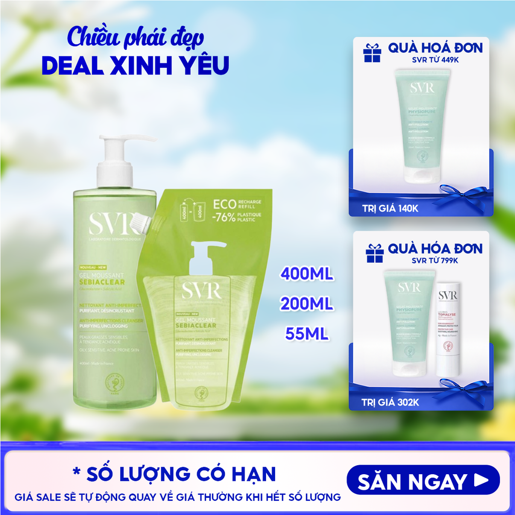 Sữa Rửa Mặt SVR Dạng Gel Không Chứa Xà Phòng Dành Cho Da Dầu Sebiaclear Gel Moussant