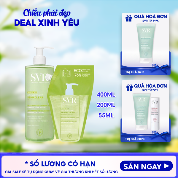  Sữa Rửa Mặt SVR Dạng Gel Không Chứa Xà Phòng Dành Cho Da Dầu Sebiaclear Gel Moussant 
