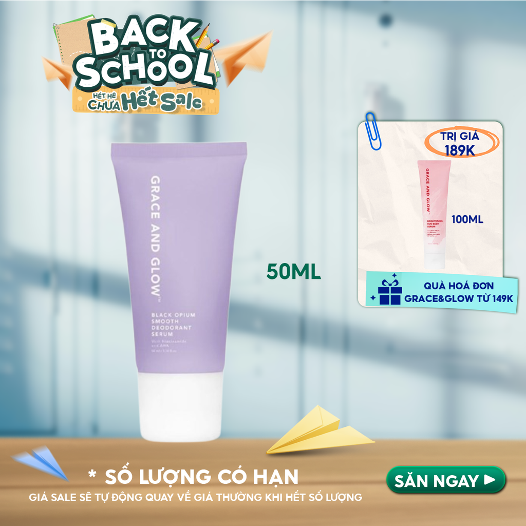 Lăn Khử Mùi Grace And Glow Dưỡng Sáng Da, Ngăn Ngừa Mồ Hôi Black Opium Smooth Deodorant Serum Niacinamide And AHA 50ml