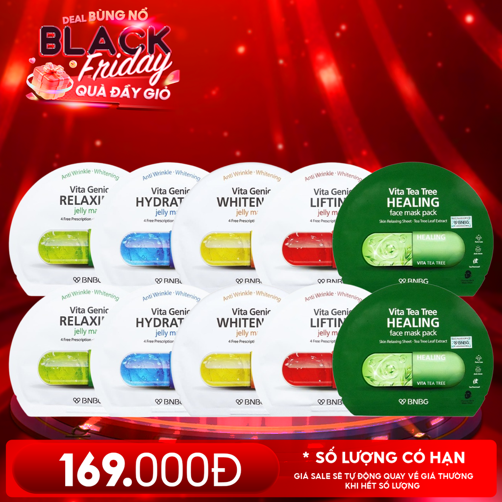 Combo BNBG 10 Mask: Mặt Nạ Miếng Vita Genic + Mặt Nạ Miếng Chiết Xuất Tràm Trà Vita Tea Tree Healing Face Mask Pack (không kèm hộp)